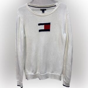 Vintage Y2K Tommy Hilfiger Logo Flag Thick Knit Crewneck Sweater Womens Medium